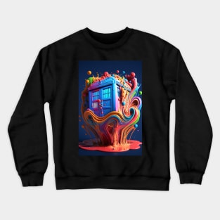 Psychedelic Police Box From Another Time - Rainbow Dripping Paint - Colorful Psychedelia Illustration Crewneck Sweatshirt